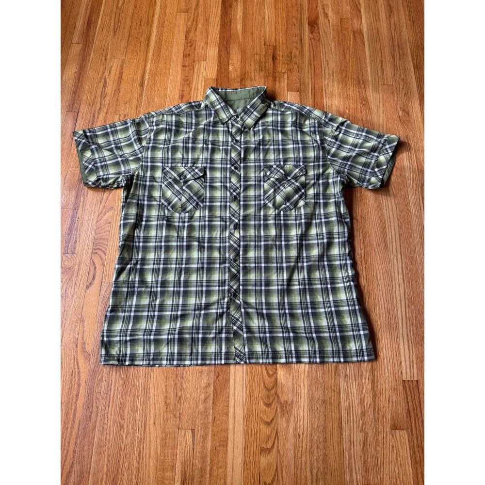 Kuhl Eluxur Short Sleeve Plaid Pearl Snap Western Shirt Men's Size XXL Green